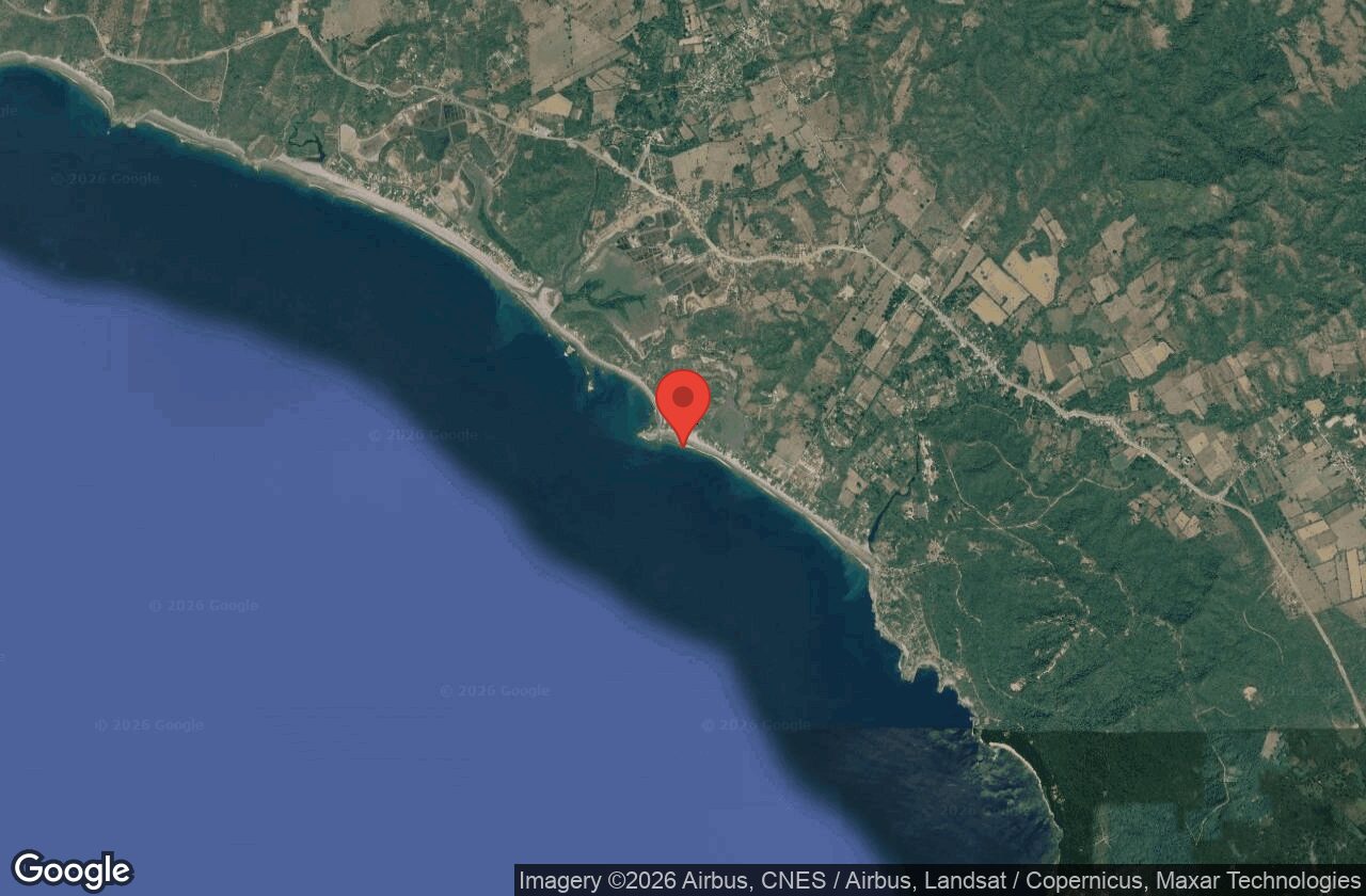 Satellite view: The whole bay — Playa Popoyo marked